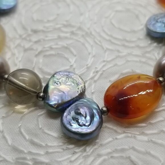 Stone Necklace Multiple Grey Yellow Blue Stones Necklace - Picture 4 of 12